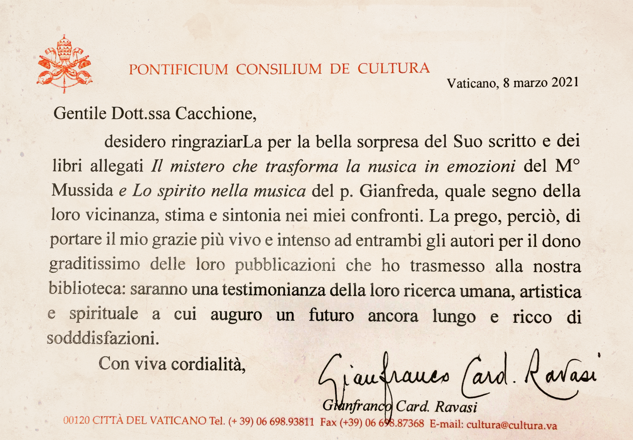 “Il mistero che trasforma la musica in emozioni” e “Lo spirito nella musica” nella Biblioteca Vaticana